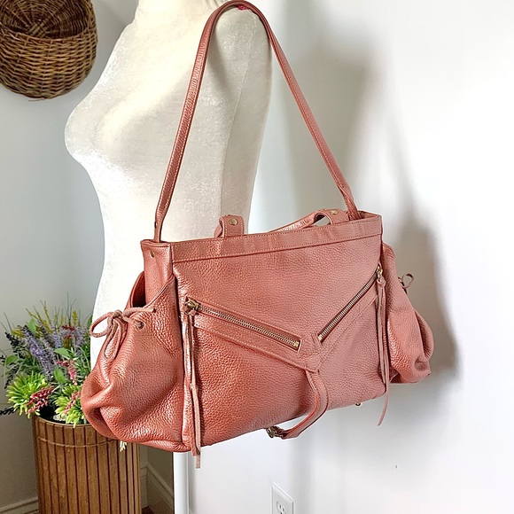 Botkier Metallic Leather Trigger Satchel Shoulder Bag Salmon Pink - Picture 1 of 16